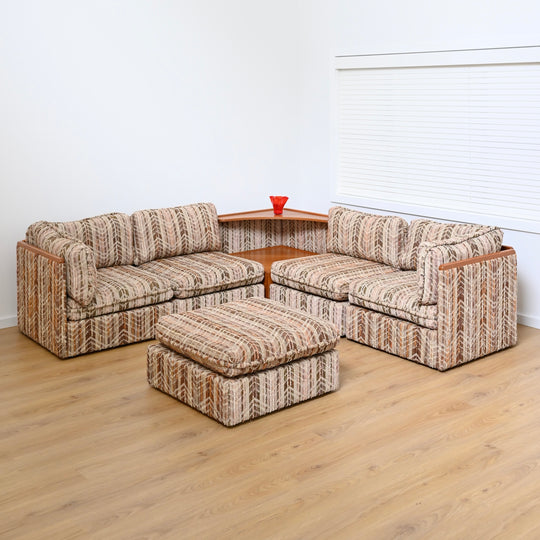 Mid Century Teak and Fabric Modular 'Checkers' Playpen Sofa