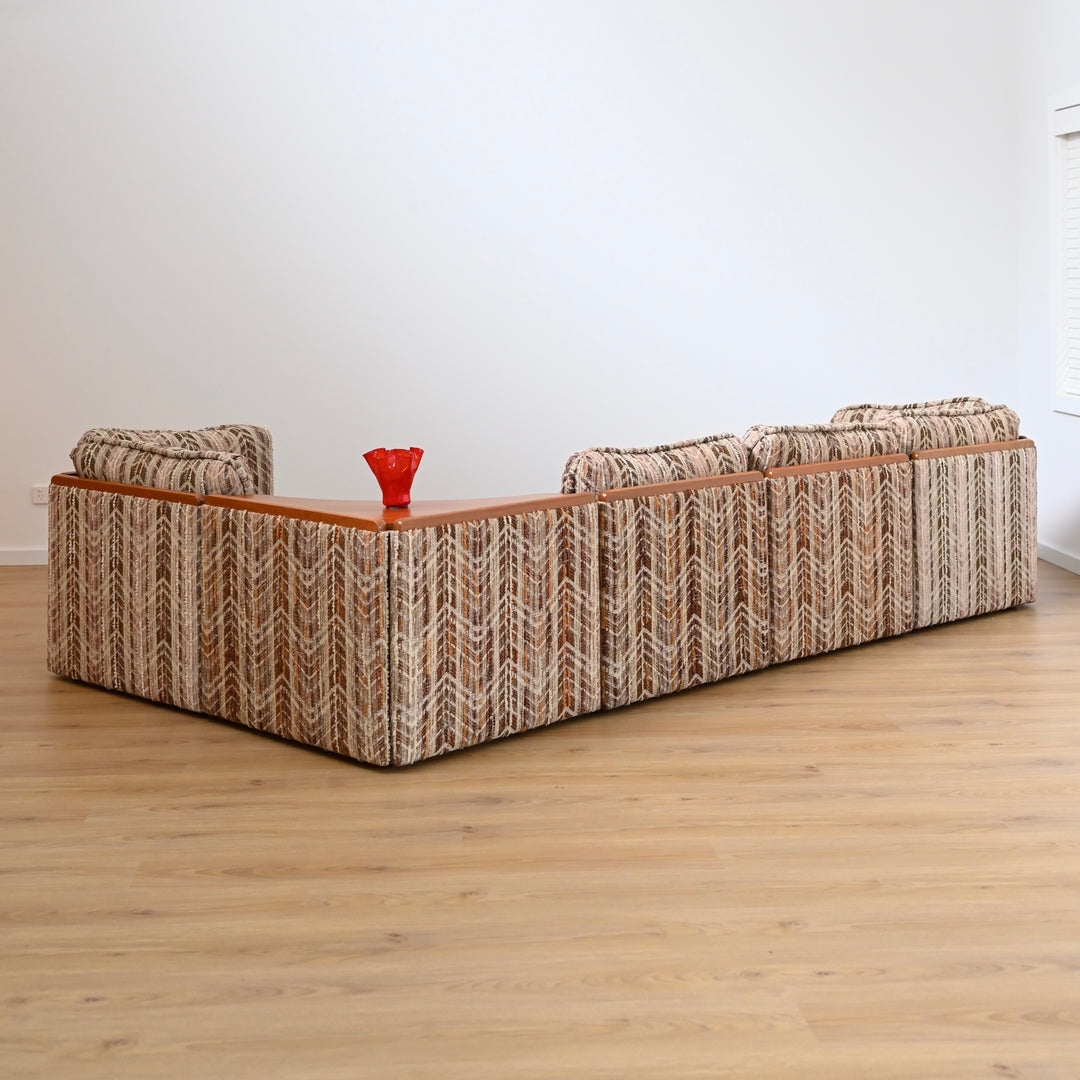 Mid Century Teak and Fabric Modular 'Checkers' Playpen Sofa