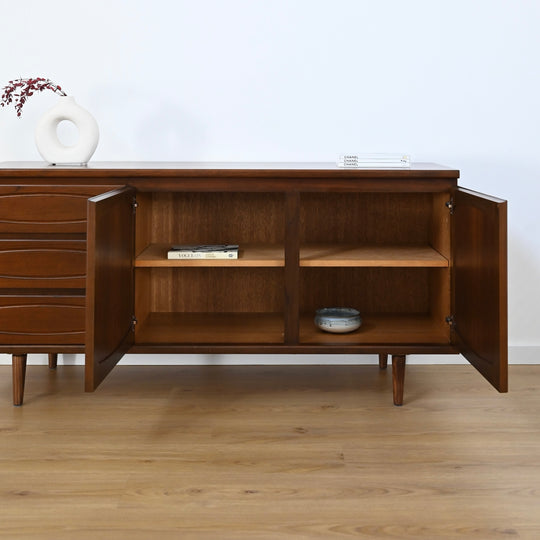 Mid Century Walnut Sideboard LP Record Cabinet by Noblett