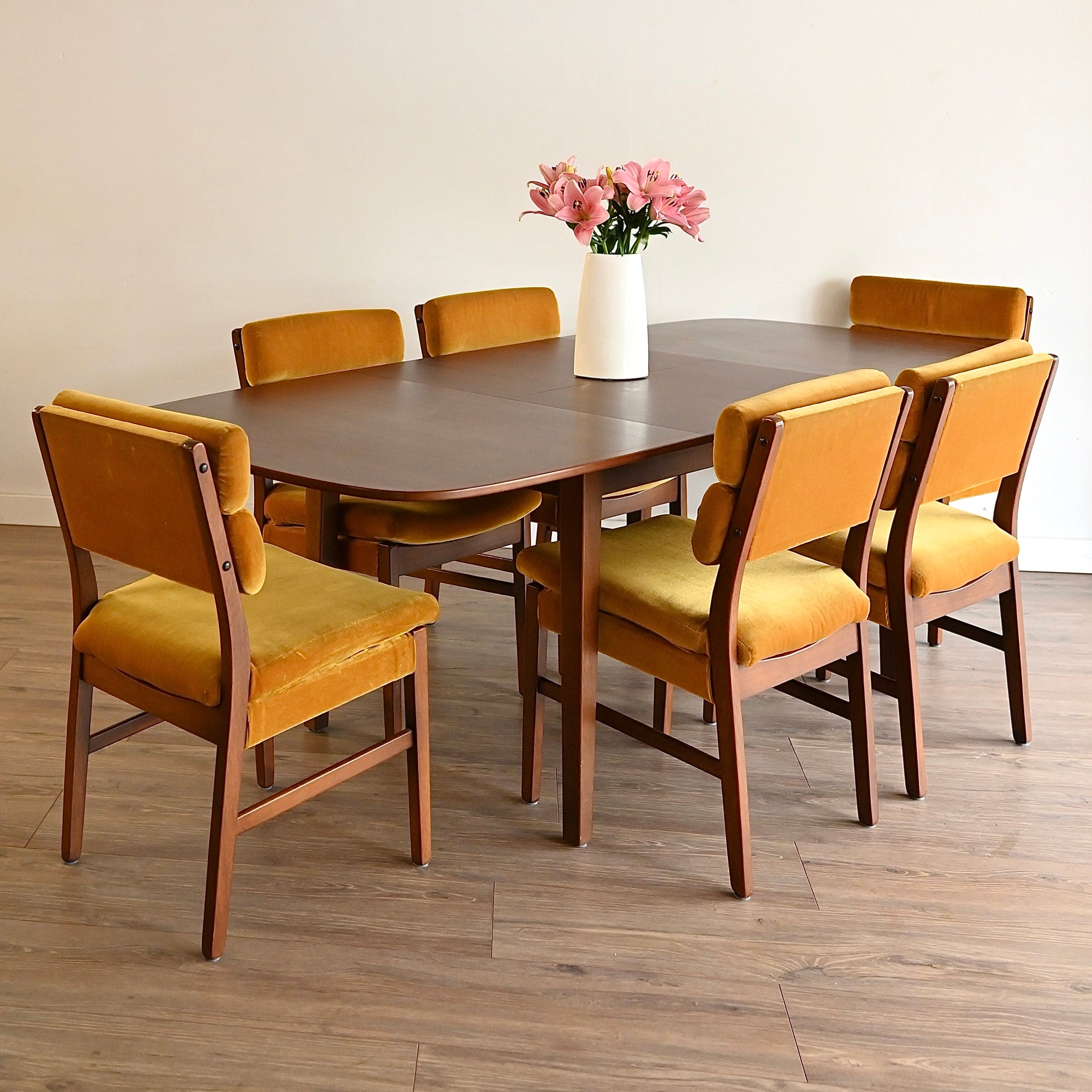 Mid Century Walnut Dining Setting - Table and Chairs