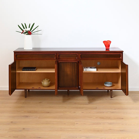 Mid Century Walnut Sideboard Buffet Cabinet by Chiswell