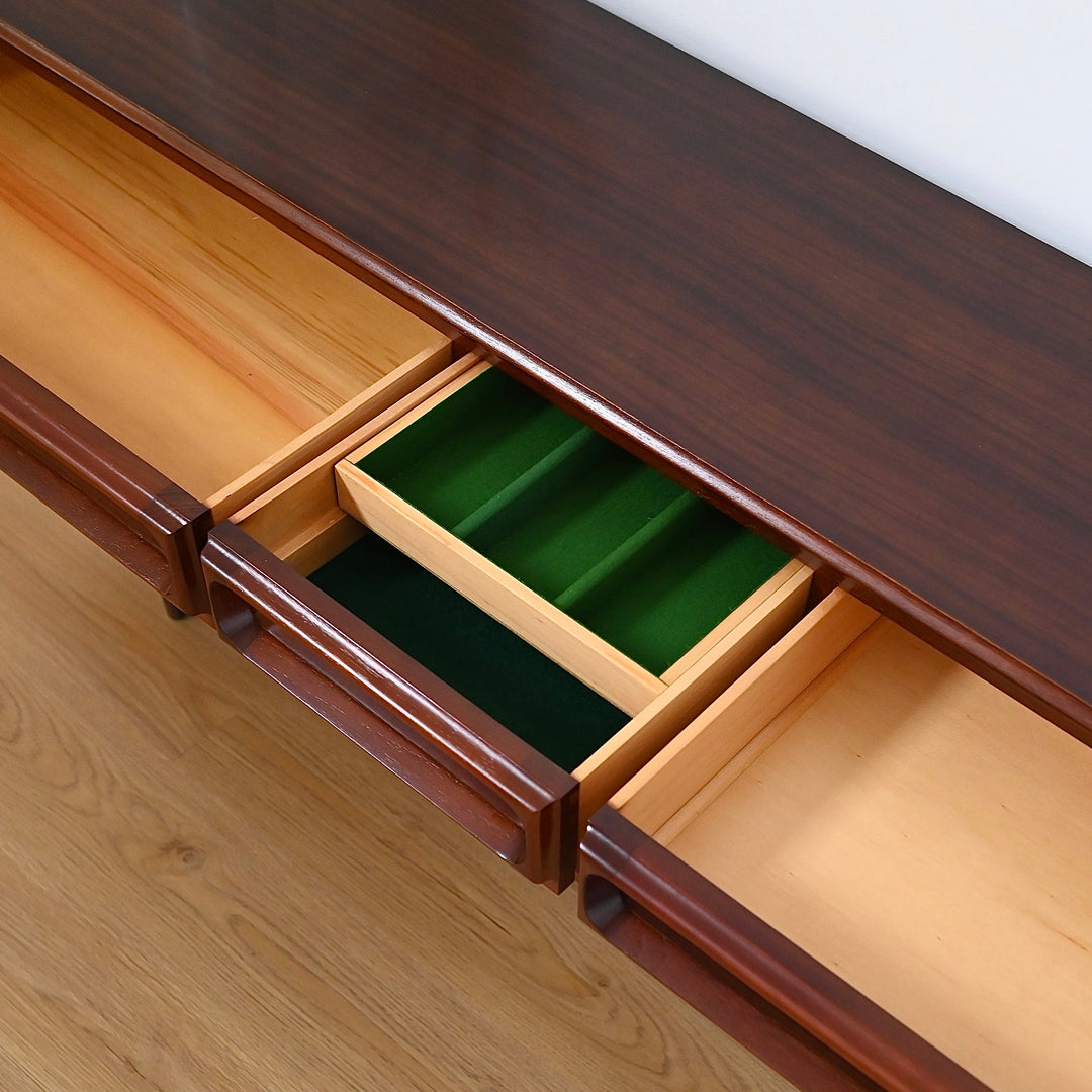 Mid Century Walnut Sideboard Buffet Cabinet by Chiswell