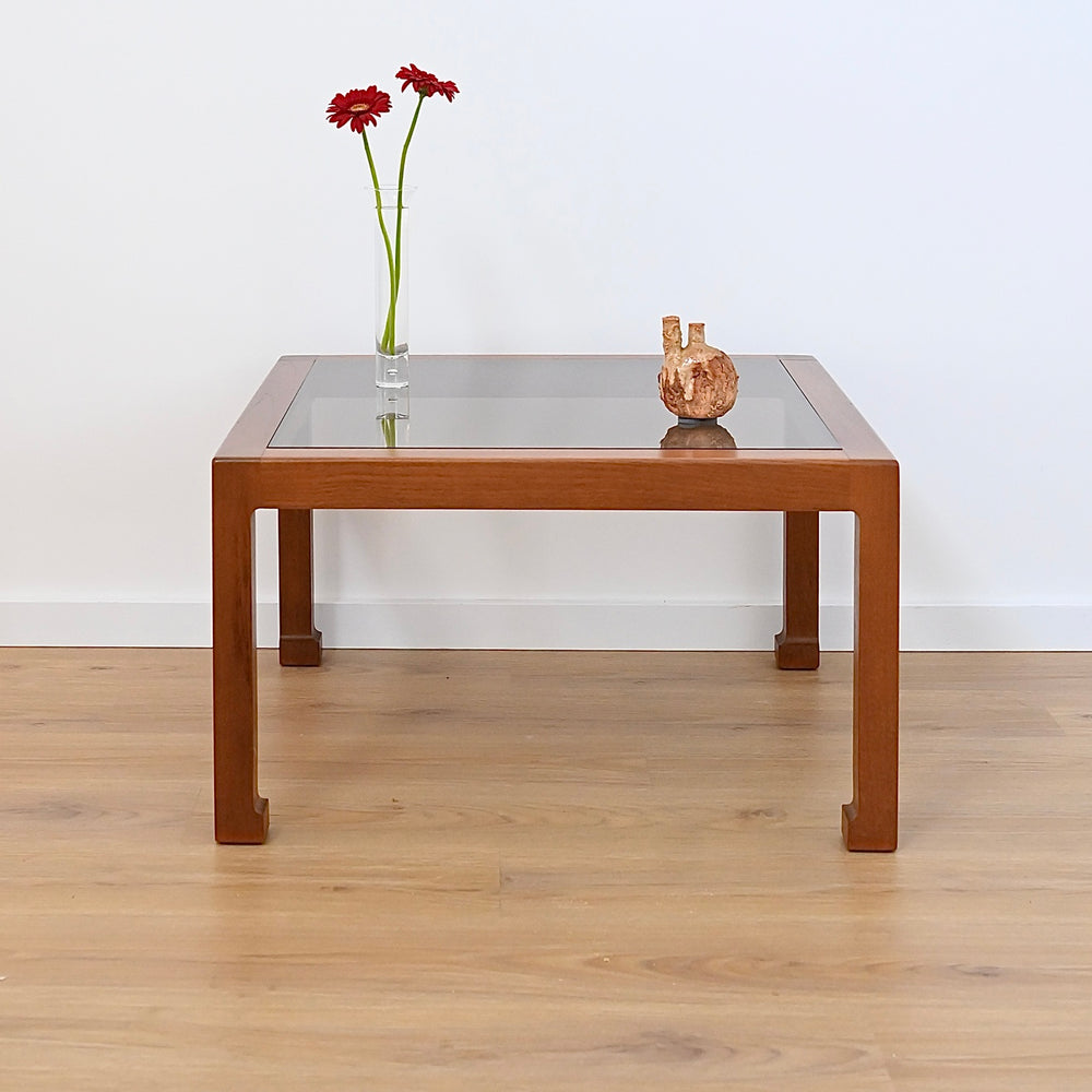 Mid Century Teak Smoked Glass Square Coffee or Side Table by Chiswell