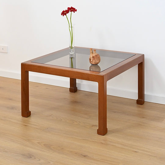 Mid Century Teak Smoked Glass Square Coffee or Side Table by Chiswell
