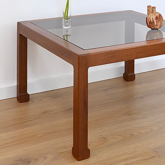 Mid Century Teak Smoked Glass Square Coffee or Side Table by Chiswell