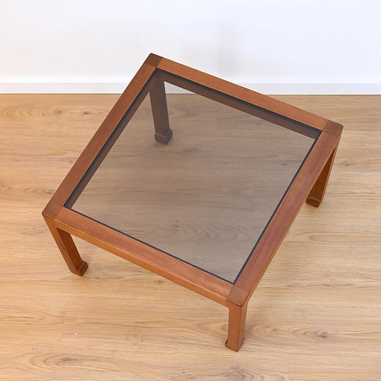 Mid Century Teak Smoked Glass Square Coffee or Side Table by Chiswell