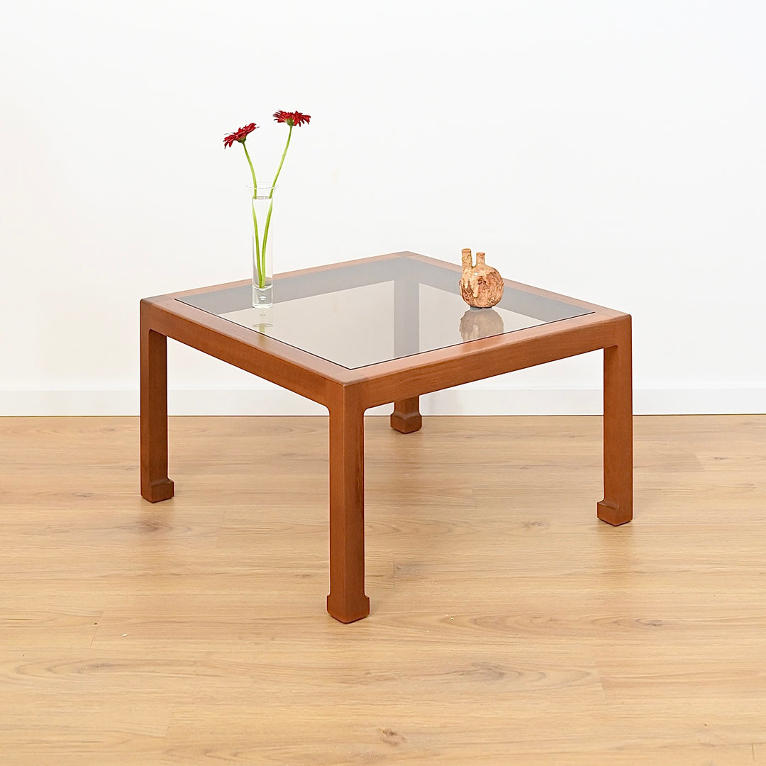 Mid Century Teak Smoked Glass Square Coffee or Side Table by Chiswell