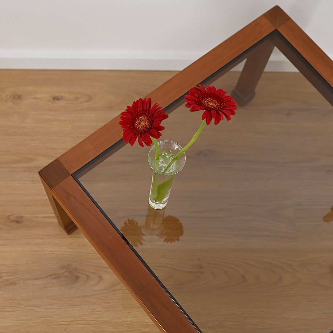 Mid Century Teak Smoked Glass Square Coffee or Side Table by Chiswell