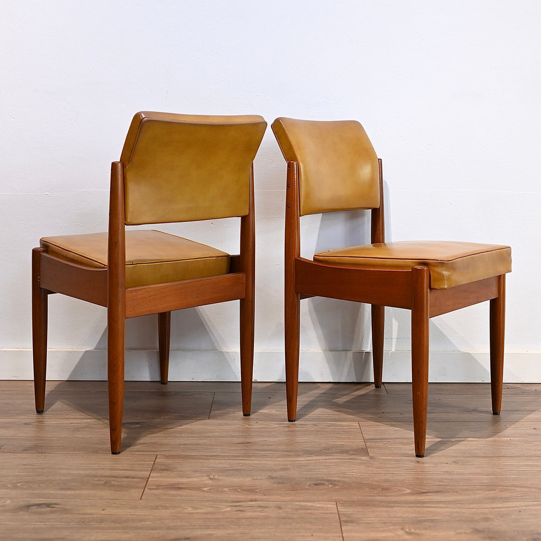 6 x Mid Century Teak Mustard Vinyl Dining Chairs by Chiswell