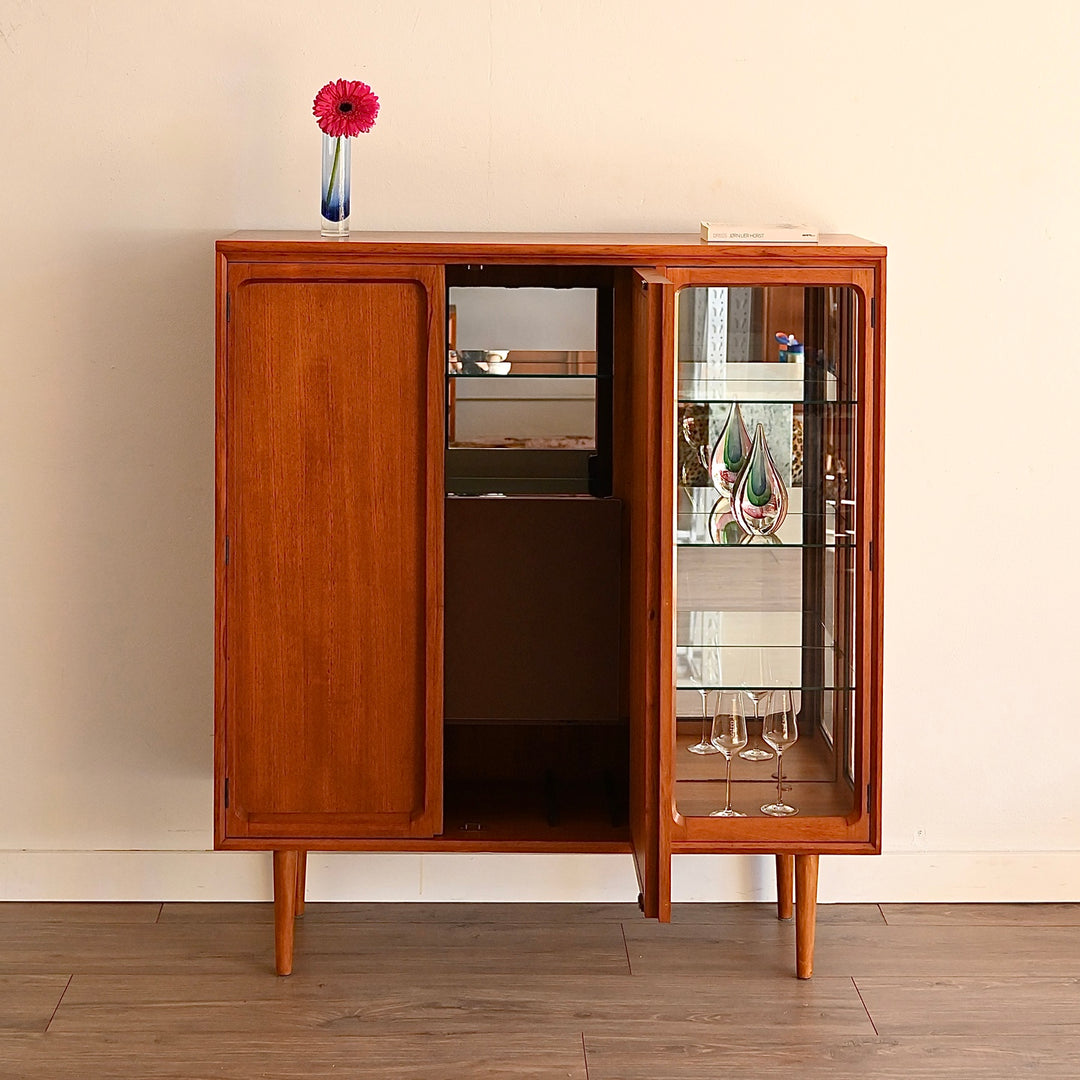 Mid Century Teak Sideboard Credenza Display Bar Cabinet by Chiswell