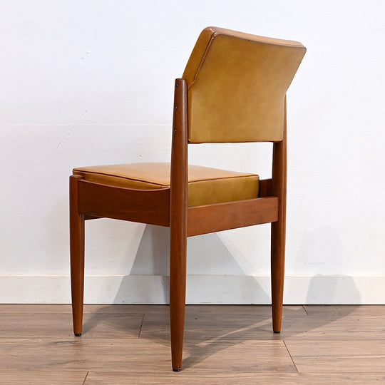 6 x Mid Century Teak Mustard Vinyl Dining Chairs by Chiswell