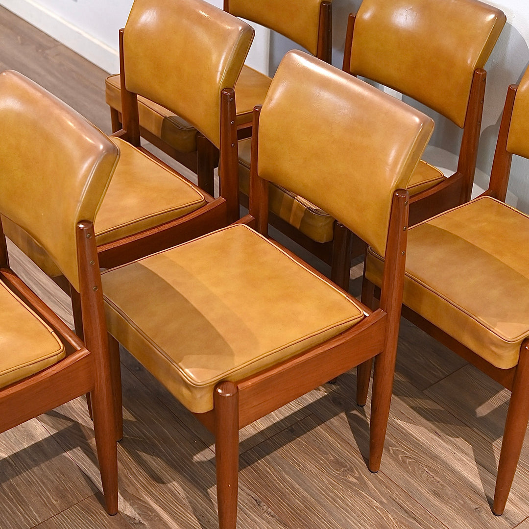 6 x Mid Century Teak Mustard Vinyl Dining Chairs by Chiswell