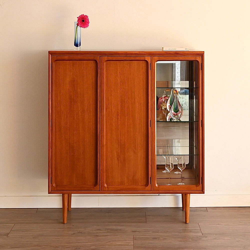 Mid Century Teak Sideboard Credenza Display Bar Cabinet by Chiswell