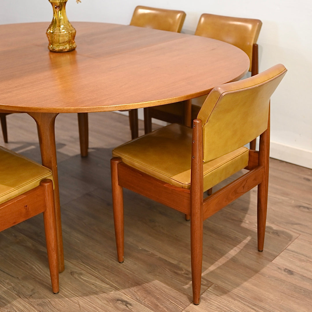 6 x Mid Century Teak Mustard Vinyl Dining Chairs by Chiswell