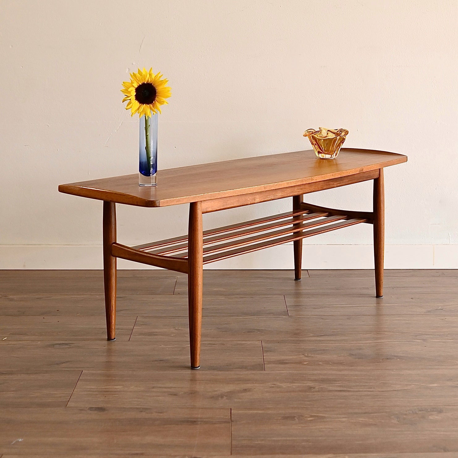 Parker Teak Surfboard Coffee Table with Magazine Shelf