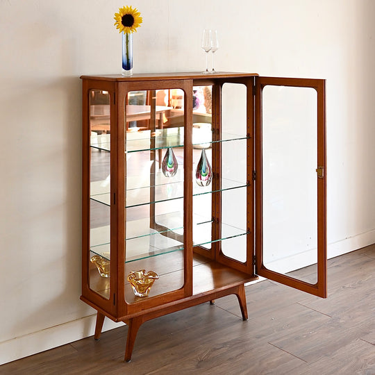 Mid Century Teak Sideboard Glass Display Cabinet by Noblett