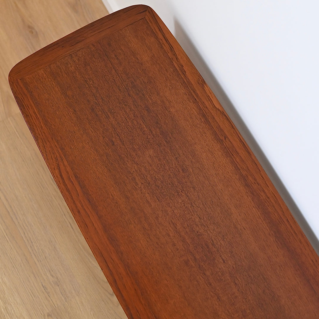 Mid Century Teak Large Coffee Table with Rattan Shelf