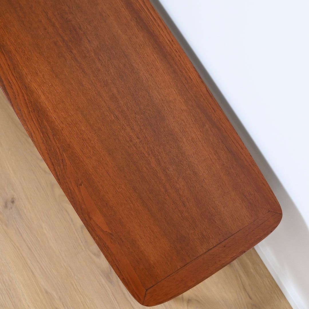 Mid Century Teak Large Coffee Table with Rattan Shelf