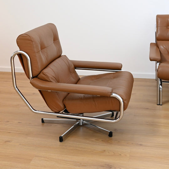 1970s Sling Back Leather and Chrome Lounge suite by John Bertil Häggström