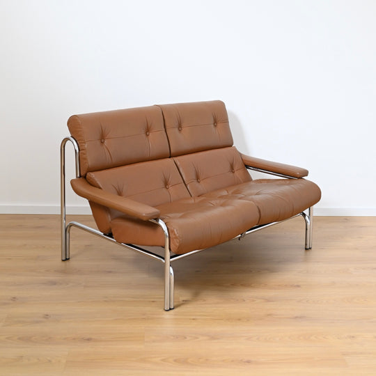 1970s Sling Back Leather and Chrome Lounge suite by John Bertil Häggström