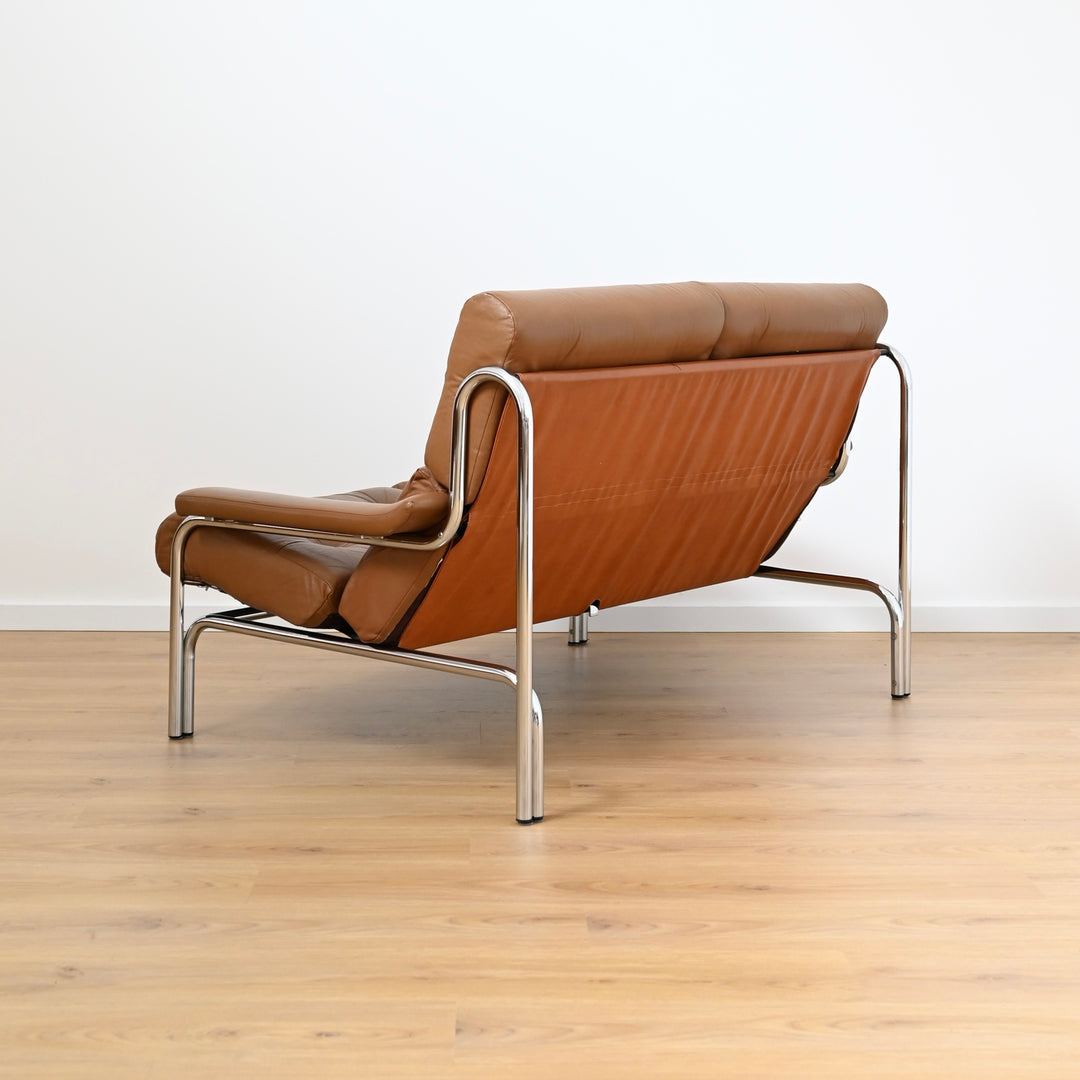1970s Sling Back Leather and Chrome Lounge suite by John Bertil Häggström