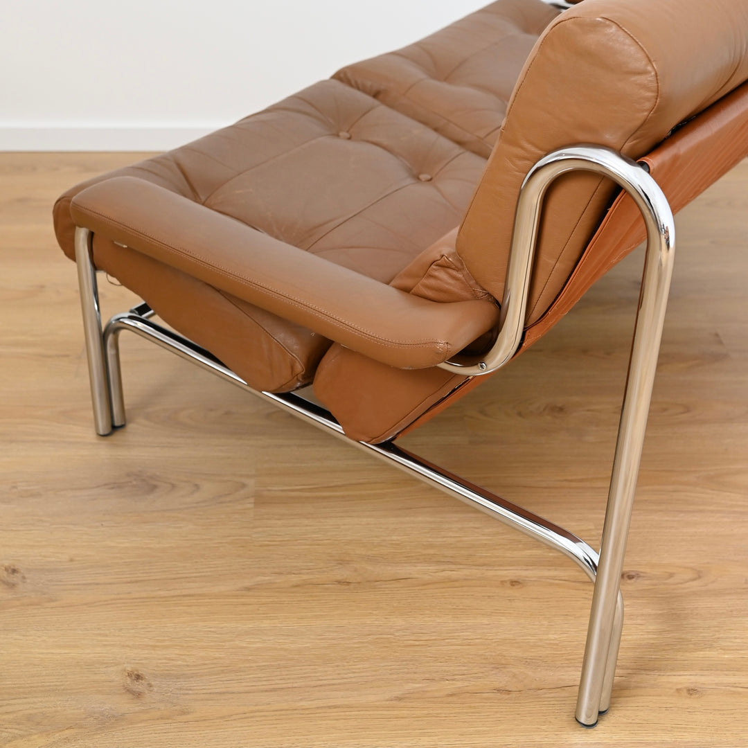 1970s Sling Back Leather and Chrome Lounge suite by John Bertil Häggström