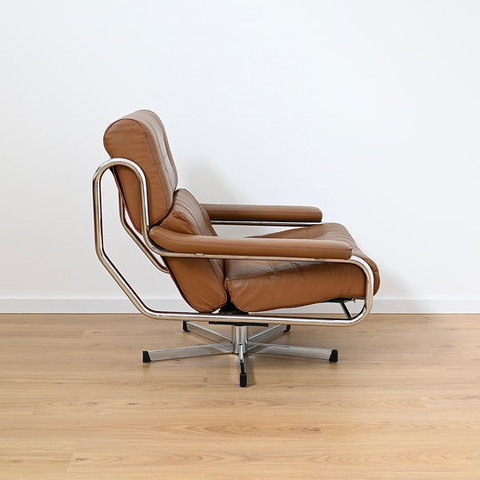 1970s Sling Back Leather and Chrome Lounge suite by John Bertil Häggström