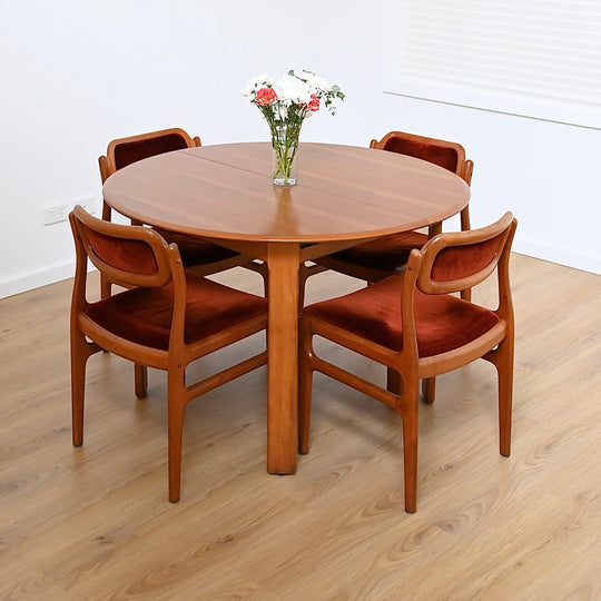 Mid Century Teak Round Extendable Dining Table