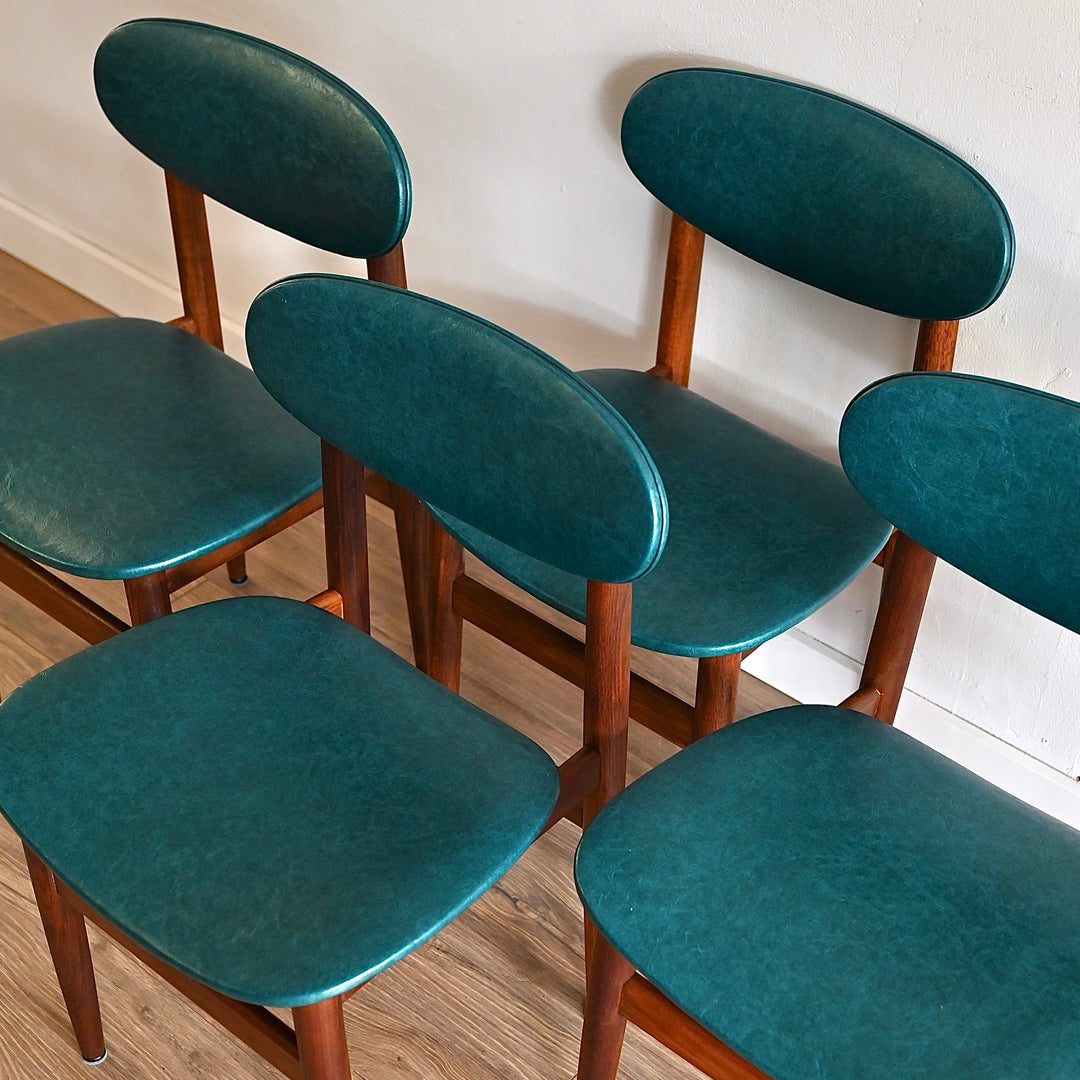 Mid Century Teak Teal Vinyl Dining Chairs by Elite