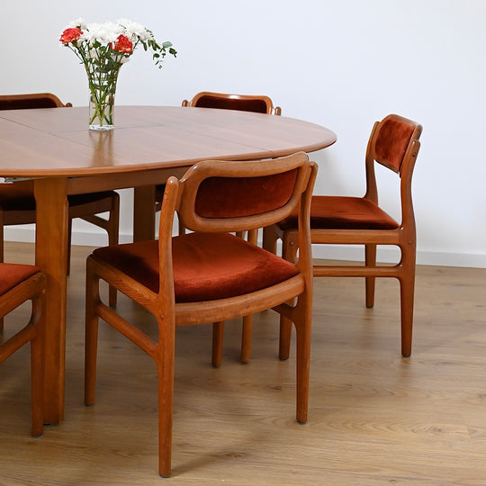 6x Johannes Andersen Teak and Terracotta Dining Chairs