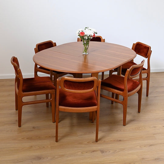 6x Johannes Andersen Teak and Terracotta Dining Chairs