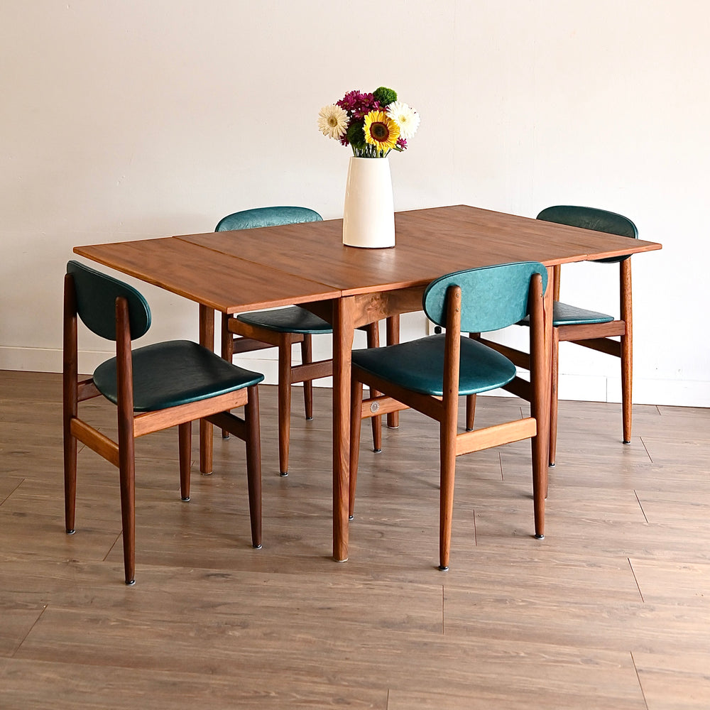Mid Century Teak Teal Vinyl Dining Chairs by Elite