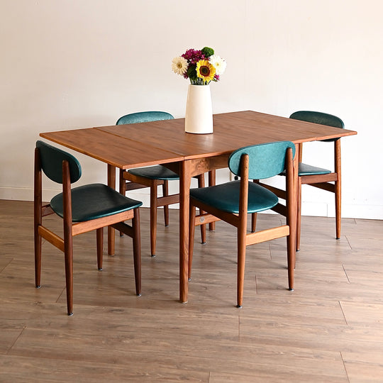 Mid Century Teak Teal Vinyl Dining Chairs by Elite
