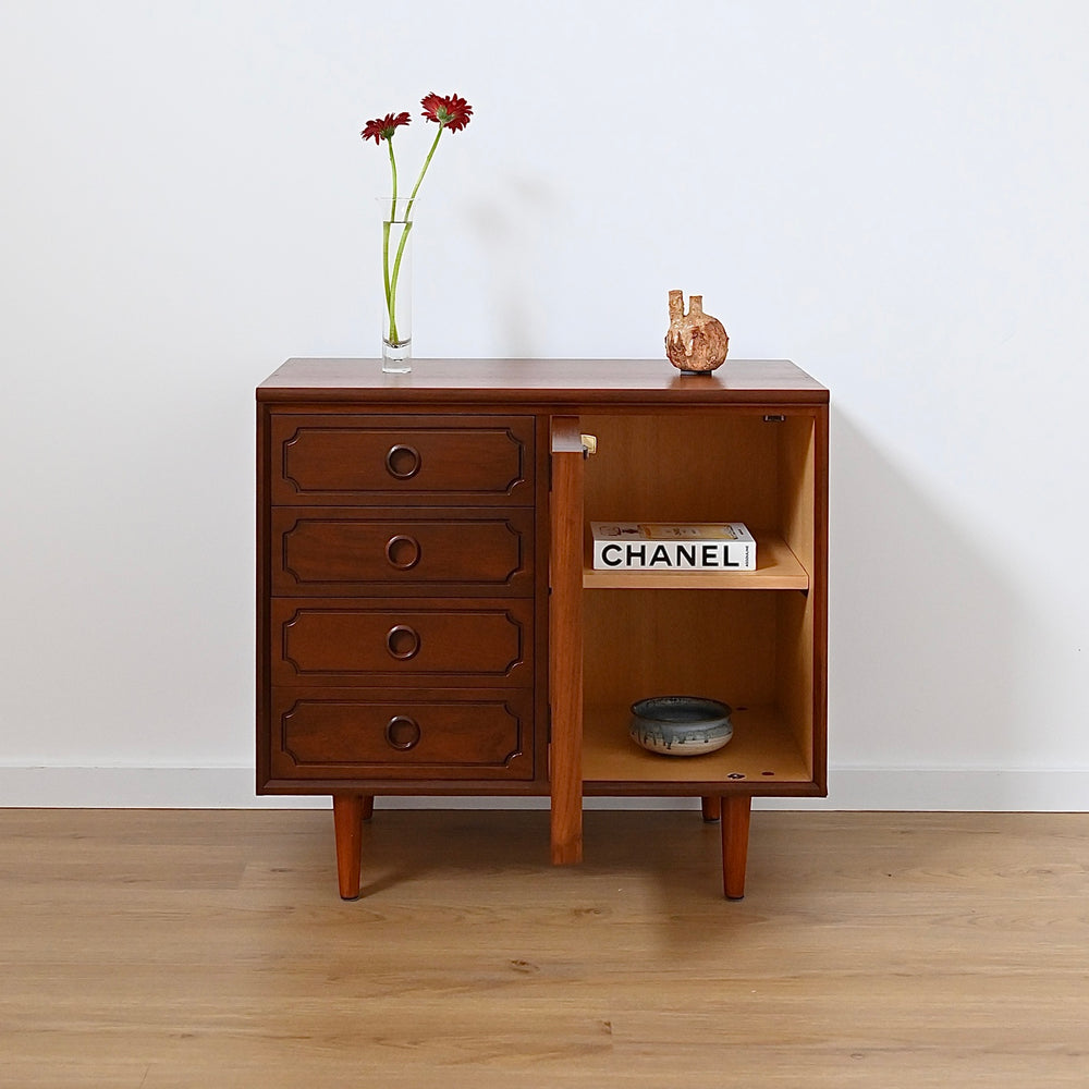 Mid Century Walnut Sideboard LP Record Cabinet with Drawers by Chiswell