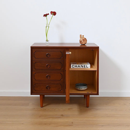 Mid Century Walnut Sideboard LP Record Cabinet with Drawers by Chiswell