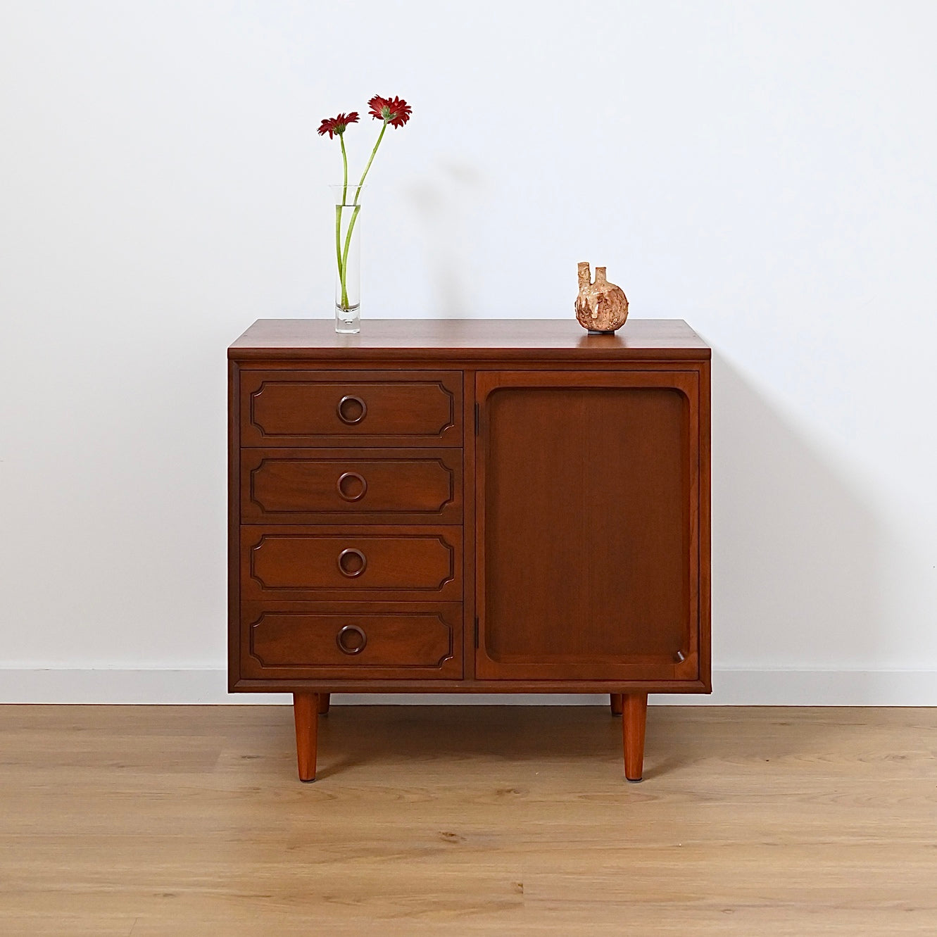 Mid Century Walnut Sideboard LP Record Cabinet with Drawers by Chiswell