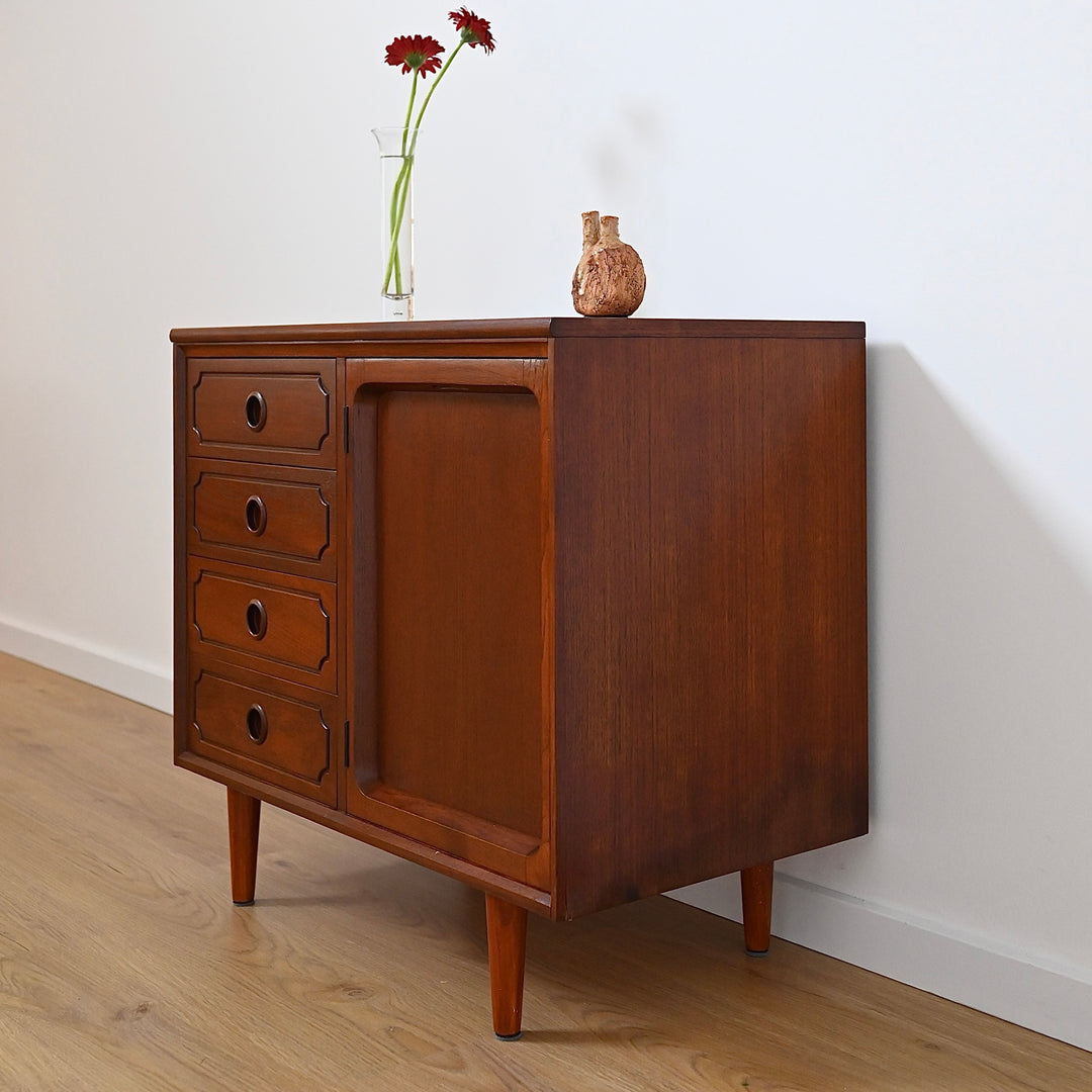 Mid Century Walnut Sideboard LP Record Cabinet with Drawers by Chiswell