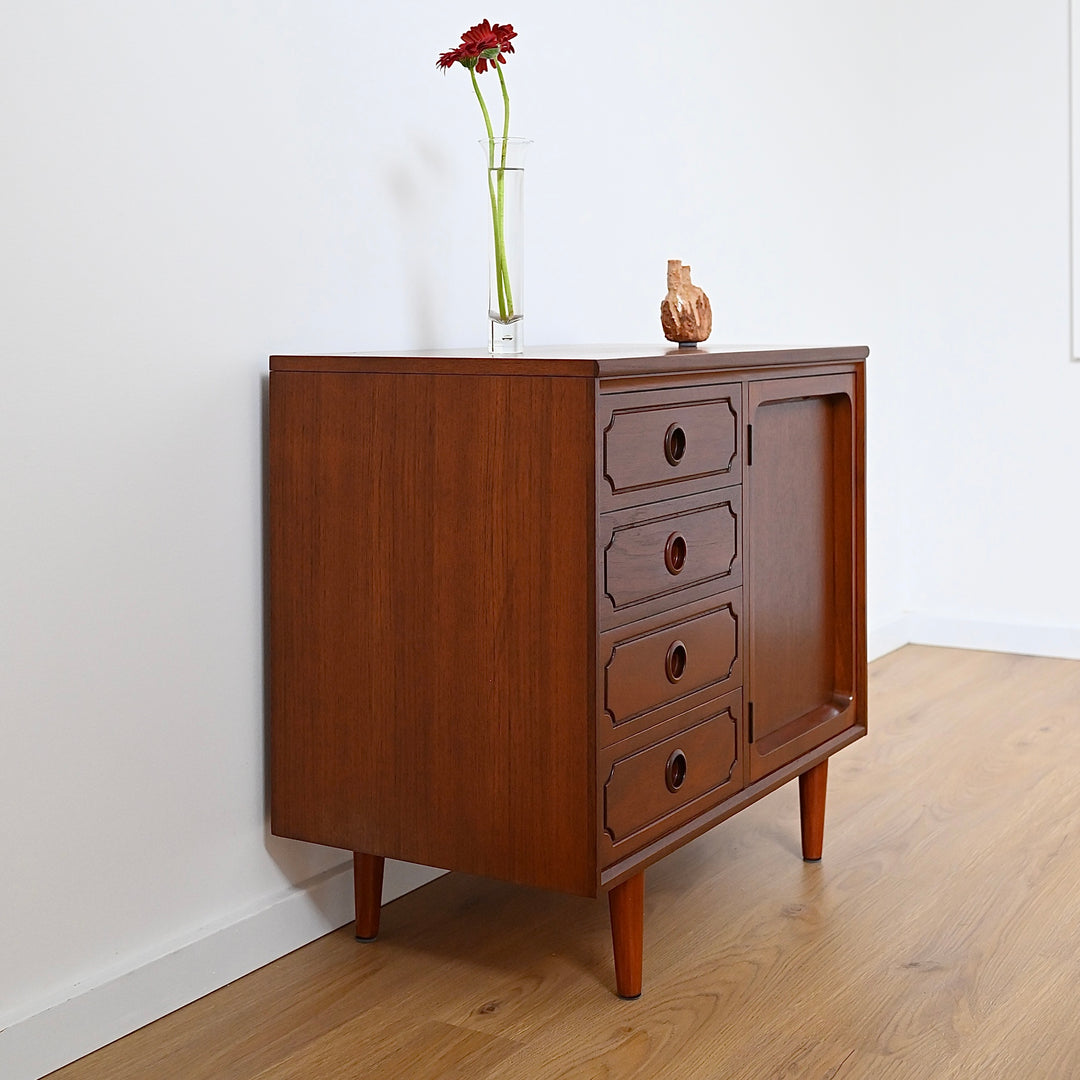 Mid Century Walnut Sideboard LP Record Cabinet with Drawers by Chiswell