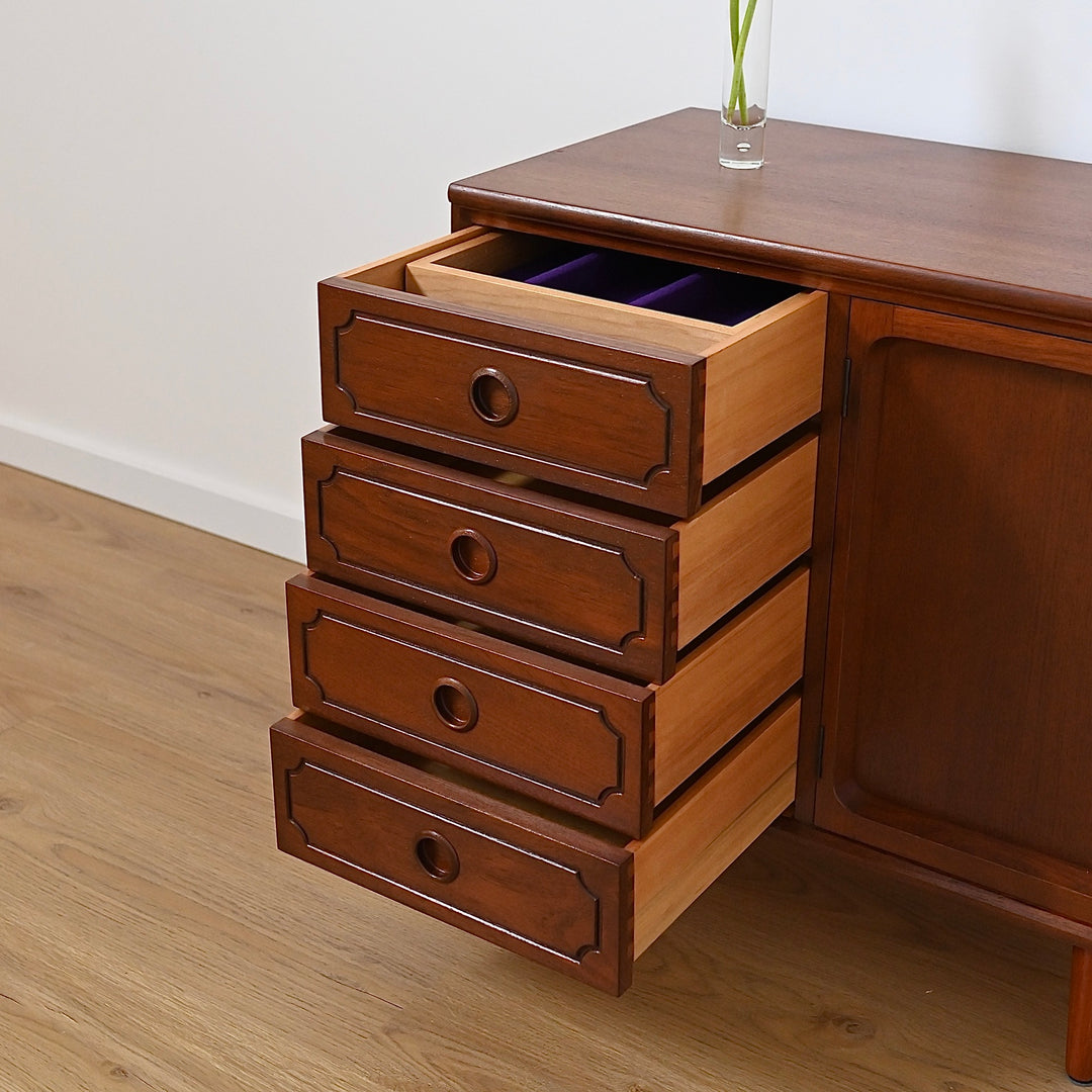 Mid Century Walnut Sideboard LP Record Cabinet with Drawers by Chiswell