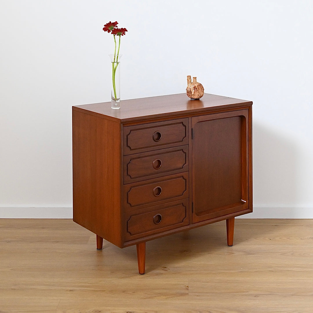 Mid Century Walnut Sideboard LP Record Cabinet with Drawers by Chiswell