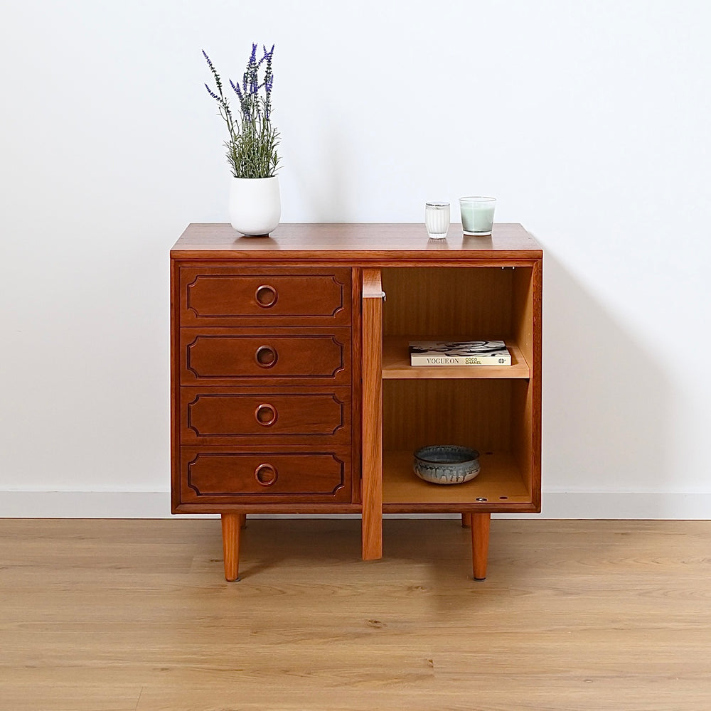 Mid Century Teak Sideboard LP Record Cabinet with Drawers by Chiswell