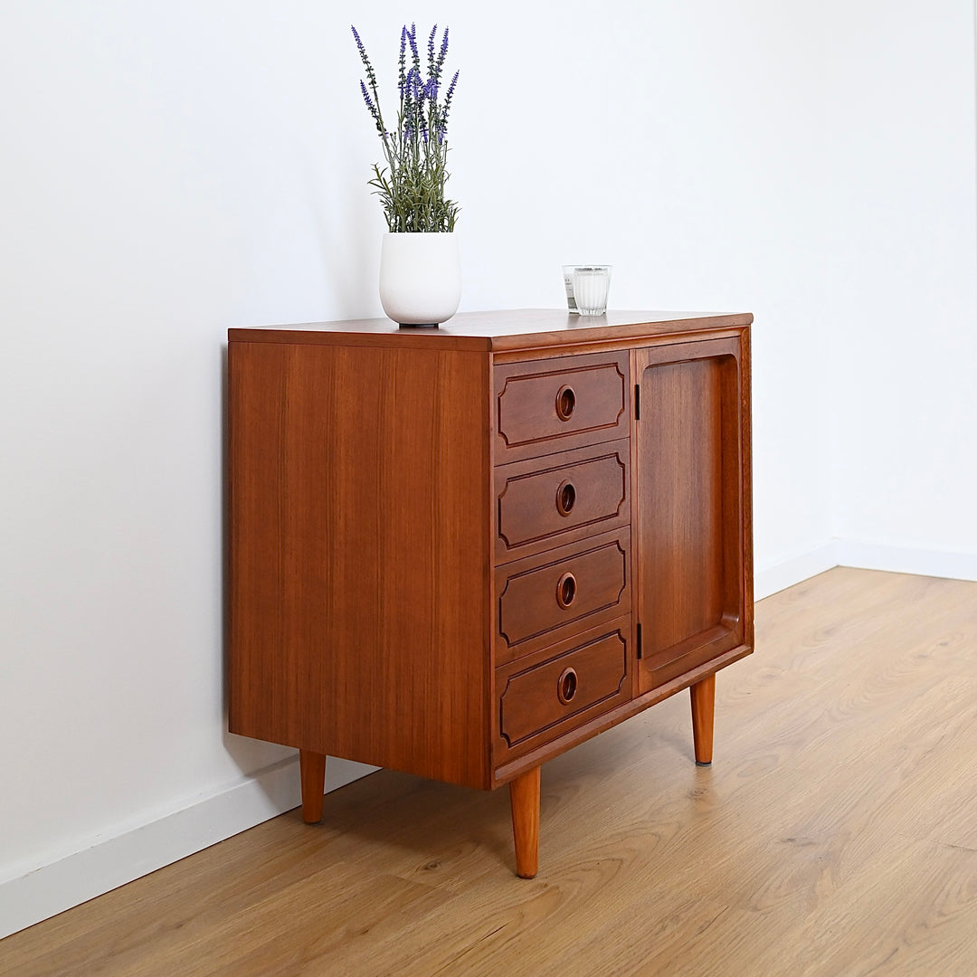 Mid Century Teak Sideboard LP Record Cabinet with Drawers by Chiswell