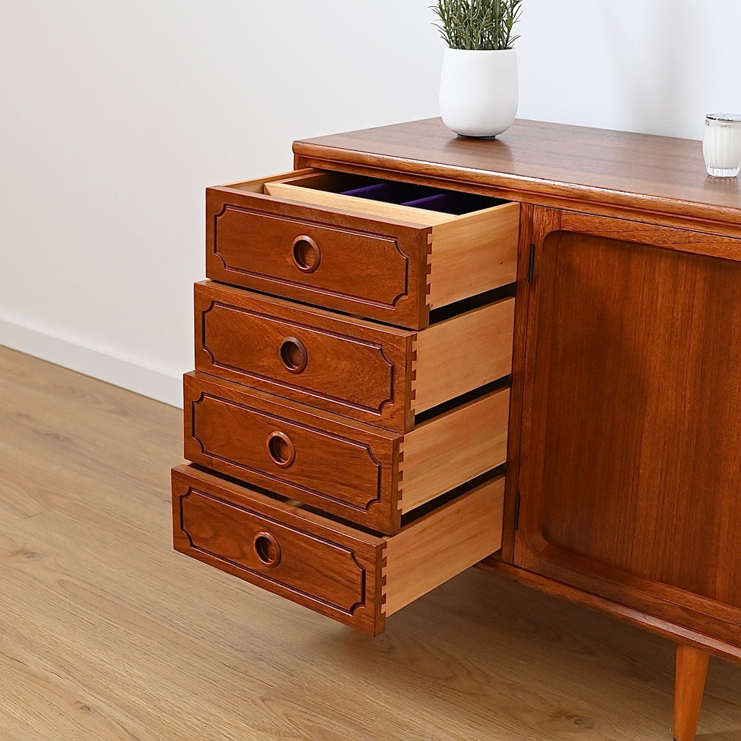 Mid Century Teak Sideboard LP Record Cabinet with Drawers by Chiswell
