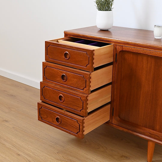 Mid Century Teak Sideboard LP Record Cabinet with Drawers by Chiswell