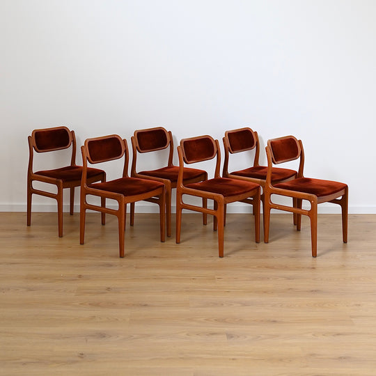 6x Johannes Andersen Teak and Terracotta Dining Chairs