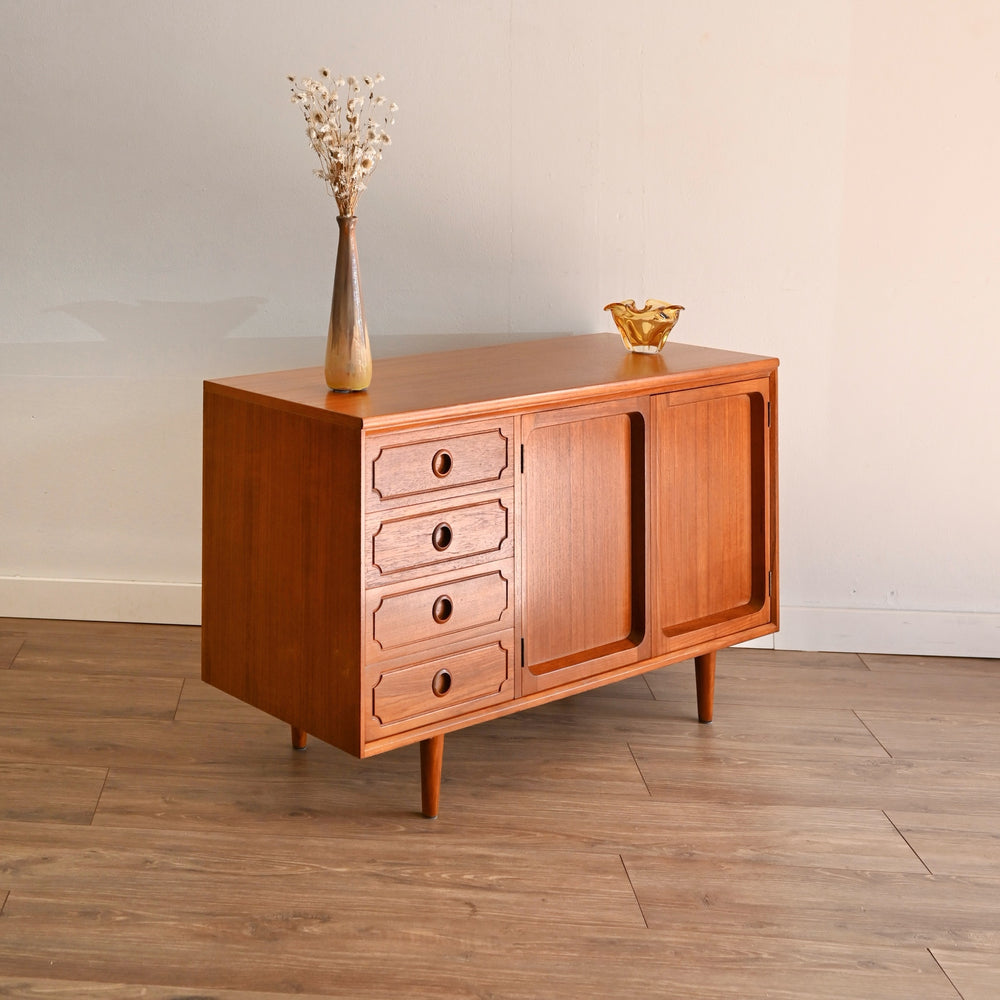 Mid Century Teak Sideboard LP Record Cabinet with Drawers by Chiswell