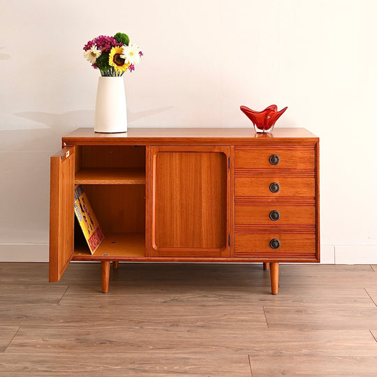 Mid Century Teak Sideboard LP Record Cabinet with Drawers by Chiswell