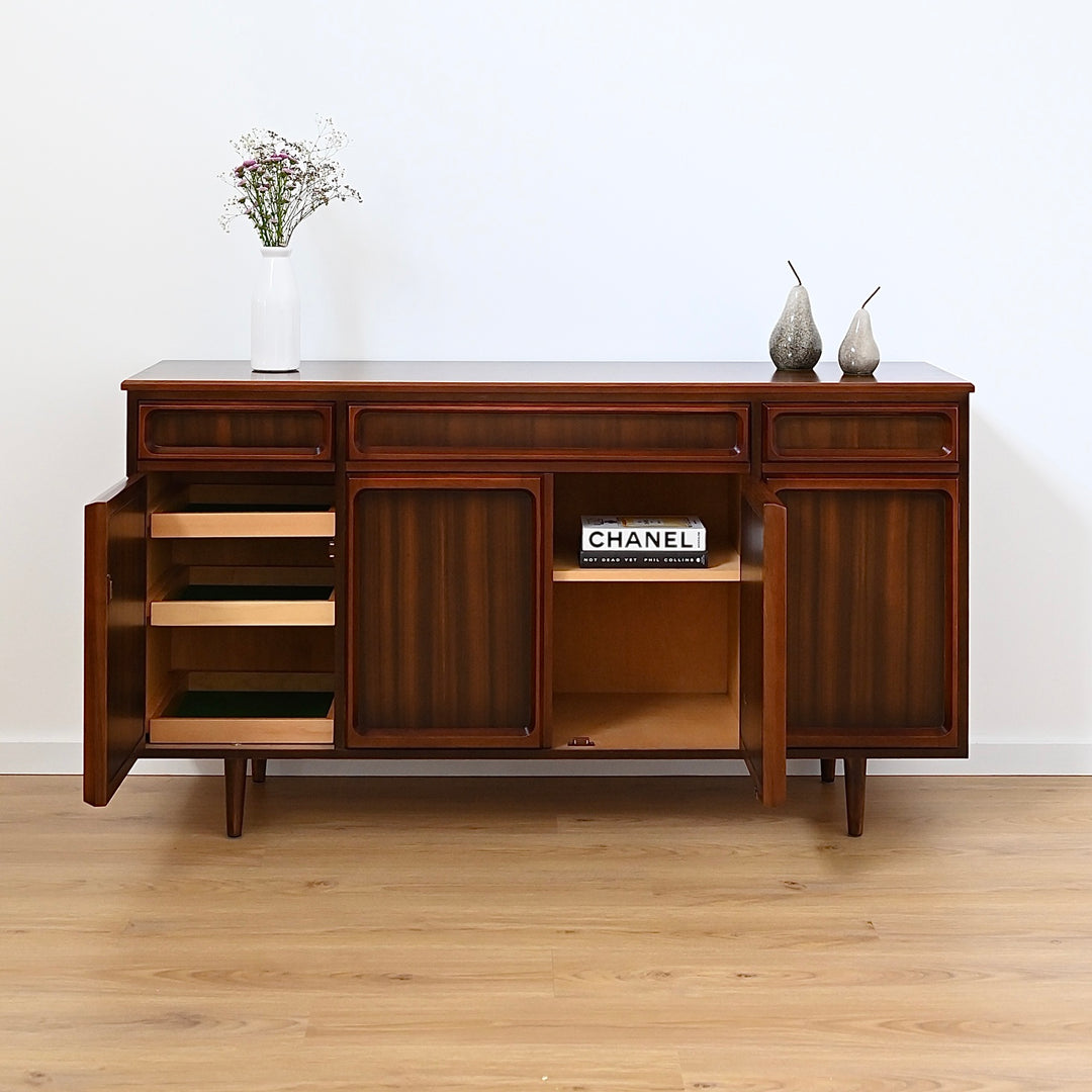 Mid Century Walnut Sideboard Buffet Cabinet by Chiswell