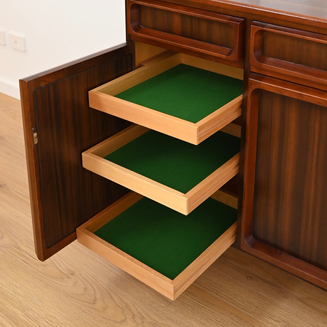 Mid Century Walnut Sideboard Buffet Cabinet by Chiswell