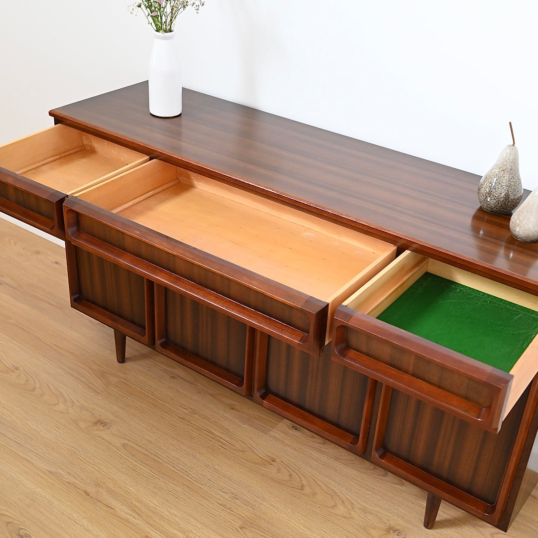 Mid Century Walnut Sideboard Buffet Cabinet by Chiswell